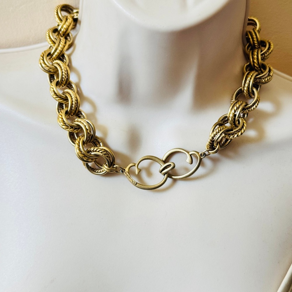 VTG Oscar De La Renta Gold Plated Choker Necklace VTG Statement Rolo Chain 16"